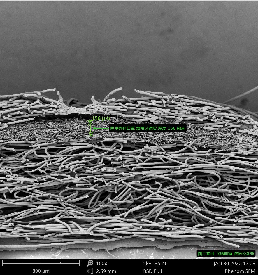 醫(yī)用外科口罩截面圖，飛納臺(tái)式掃描電鏡拍攝