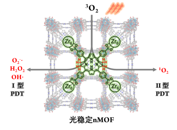 納米MOF穩(wěn)定細(xì)菌卟啉用于I型和II型同步的光動力療法