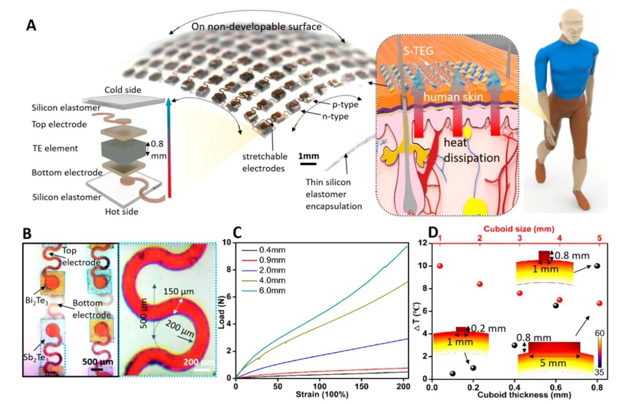 可拉伸熱電器件利用人體廢熱發(fā)電實(shí)現(xiàn)健康檢測(cè)