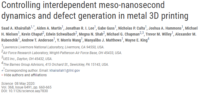 美國LLNL國家實驗室/空軍研究實驗室：3D打印常有缺陷生成？粉末動力學幫助解惑