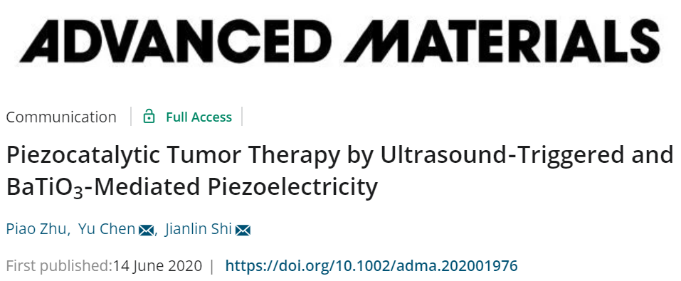 施劍林院士、陳雨研究員《先進(jìn)材料》：超聲引發(fā)鈦酸鋇壓電性用于無創(chuàng)壓電催化腫瘤療法