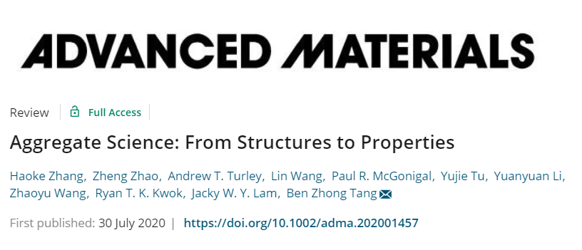 新高度！唐本忠院士團(tuán)隊(duì)《AM》綜述：提出超越分子科學(xué)的“聚集態(tài)科學(xué)”
